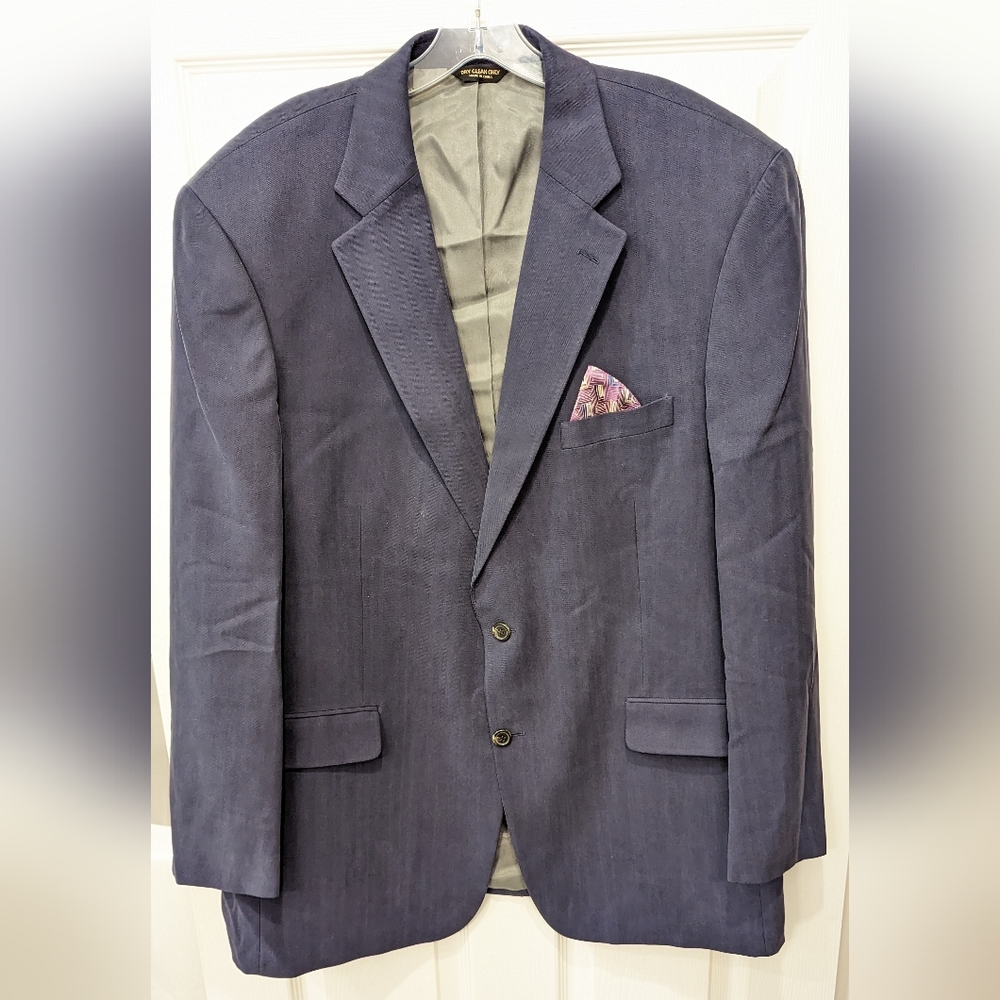 Vintage Bill Blass Blazer Sport Coat 100% silk Two Button Navy Blue Mens sz 46L